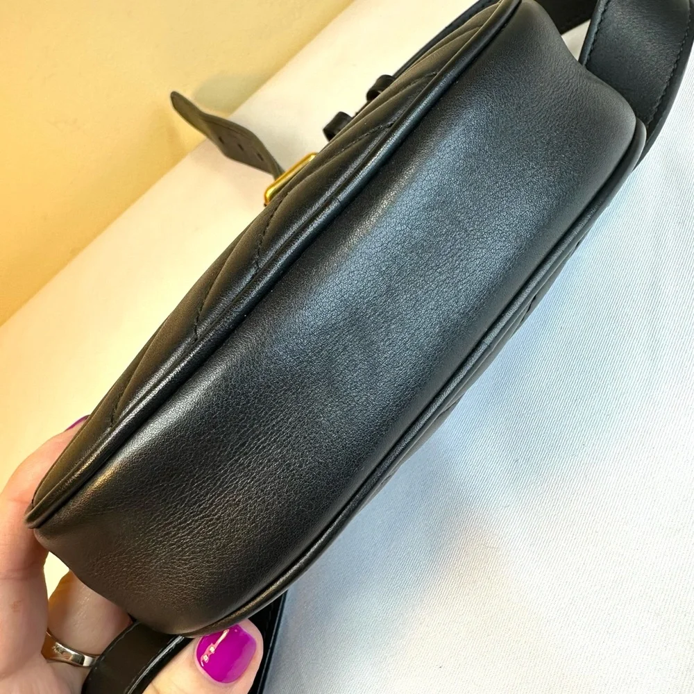 EUC! Gucci Black Quilted Leather GG Marmont Belt Bag with Gold Hardware - Picture 11 of 16